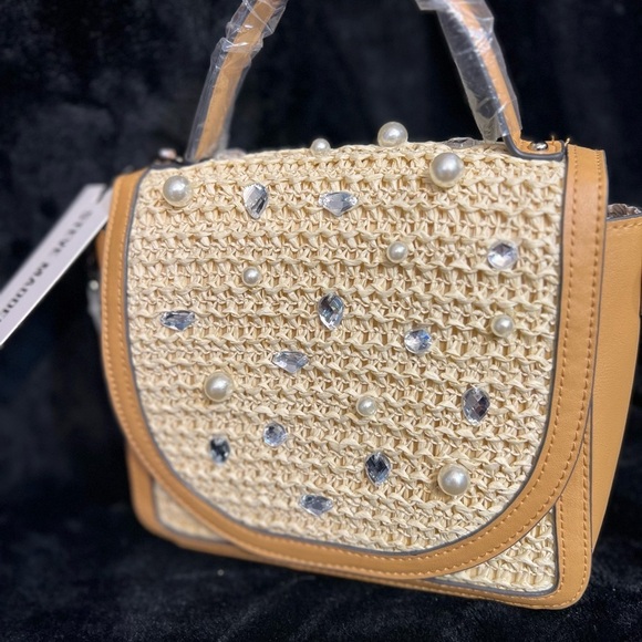 🤎STEVE MADDEN Elegant Saddle Bmelodie-Straw Pearl-Embellished Handbag🤎NWT - Picture 7 of 17